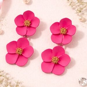 2 for $30 🔥 Hot Pink Flower Drop | Bold Floral Statement Earrings